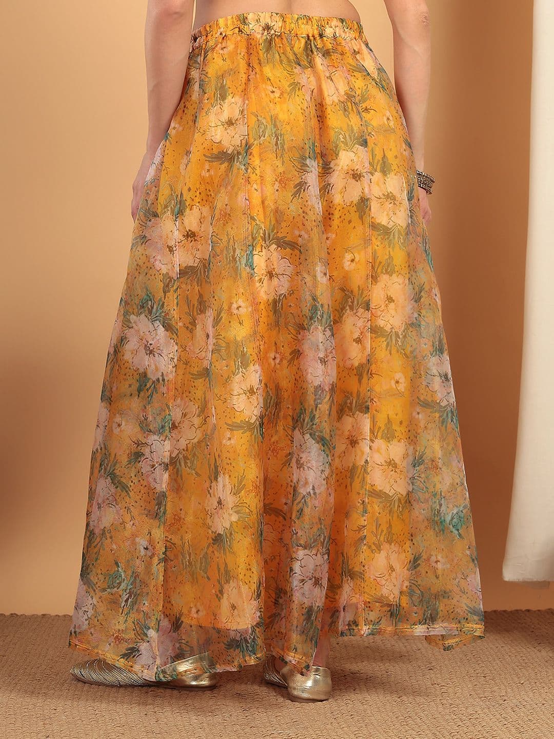 Frolic Rolic Yellow Floral Printed Organza Maxi Skirt thumbnail 3