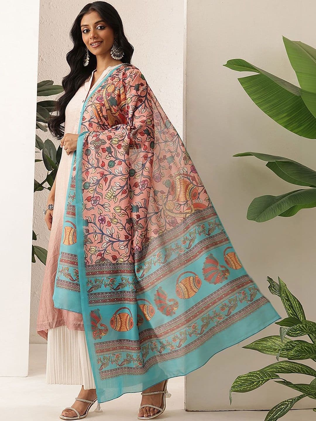 Silk Land Ethnic Motifs Printed Kalamkari Dupatta - view 1