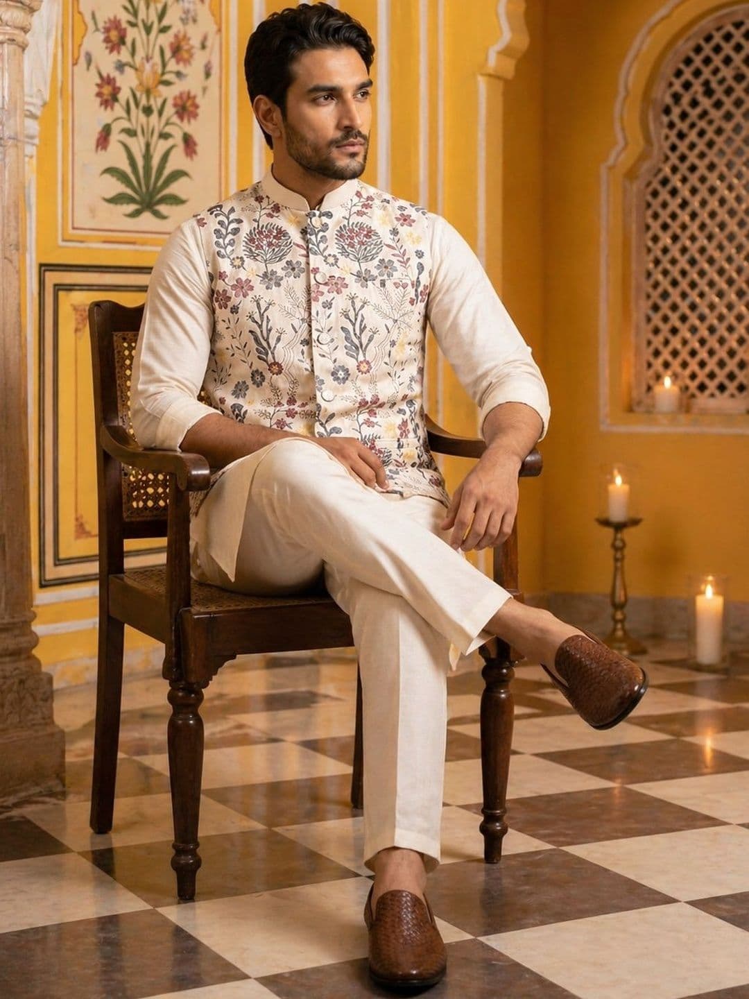 Jompers Printed Satin Nehru Jackets thumbnail 2