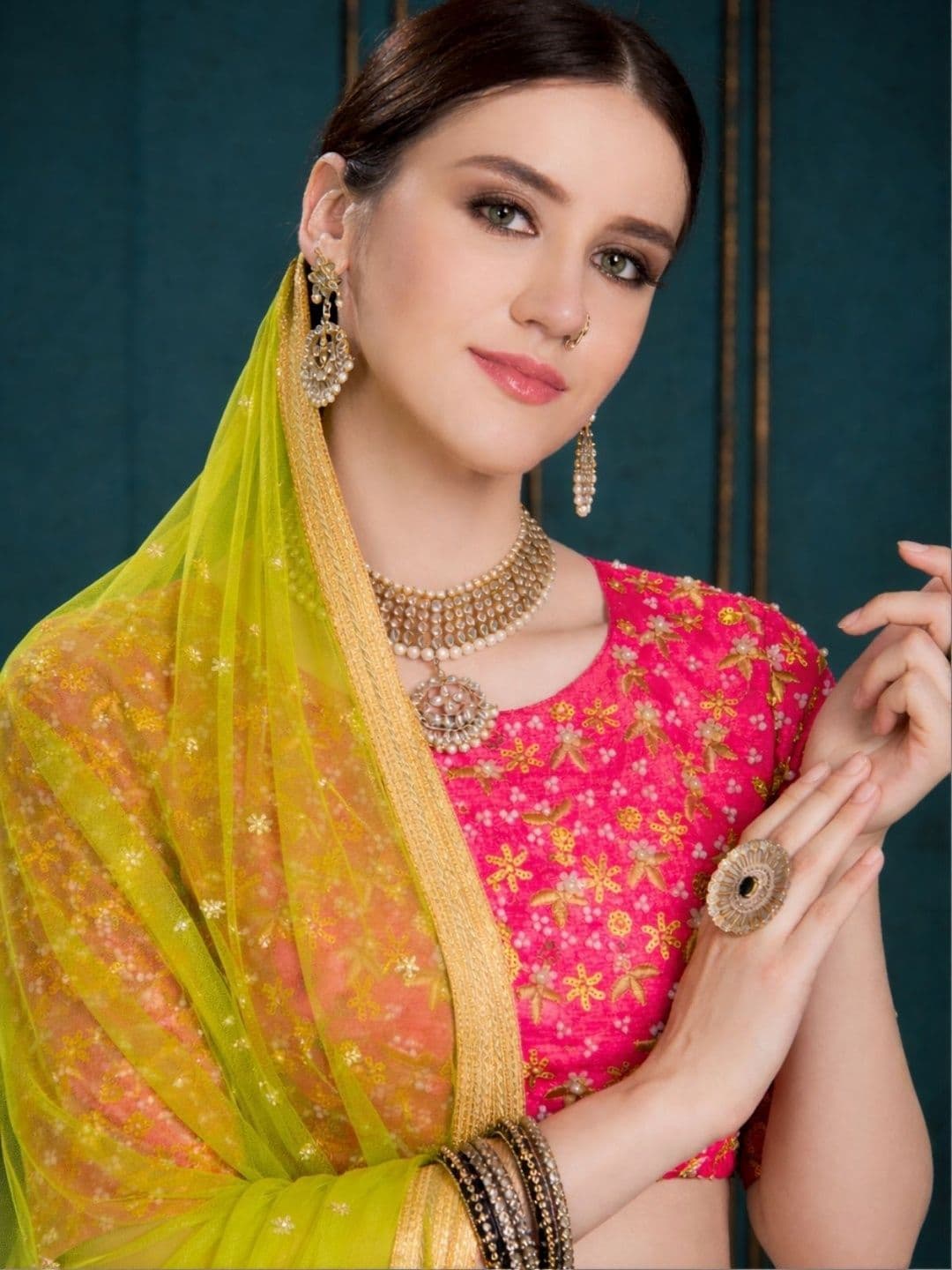 ODETTE Embroidered Thread Work Semi-Stitched Lehenga & Blouse With Dupatta thumbnail 4