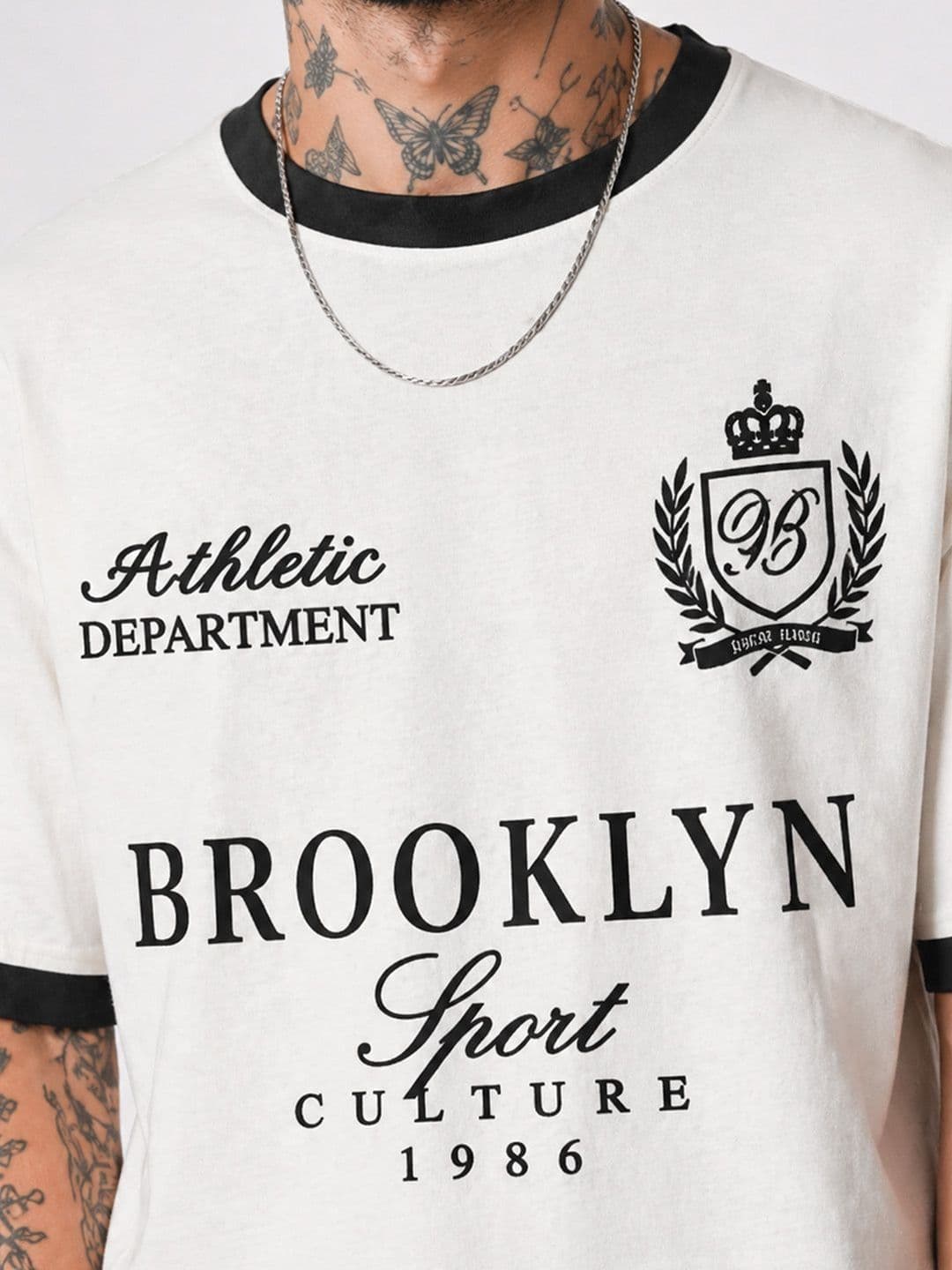 Crazymonk Sports Culture 1986 Oversized T-Shirt - Off White/Black thumbnail 3