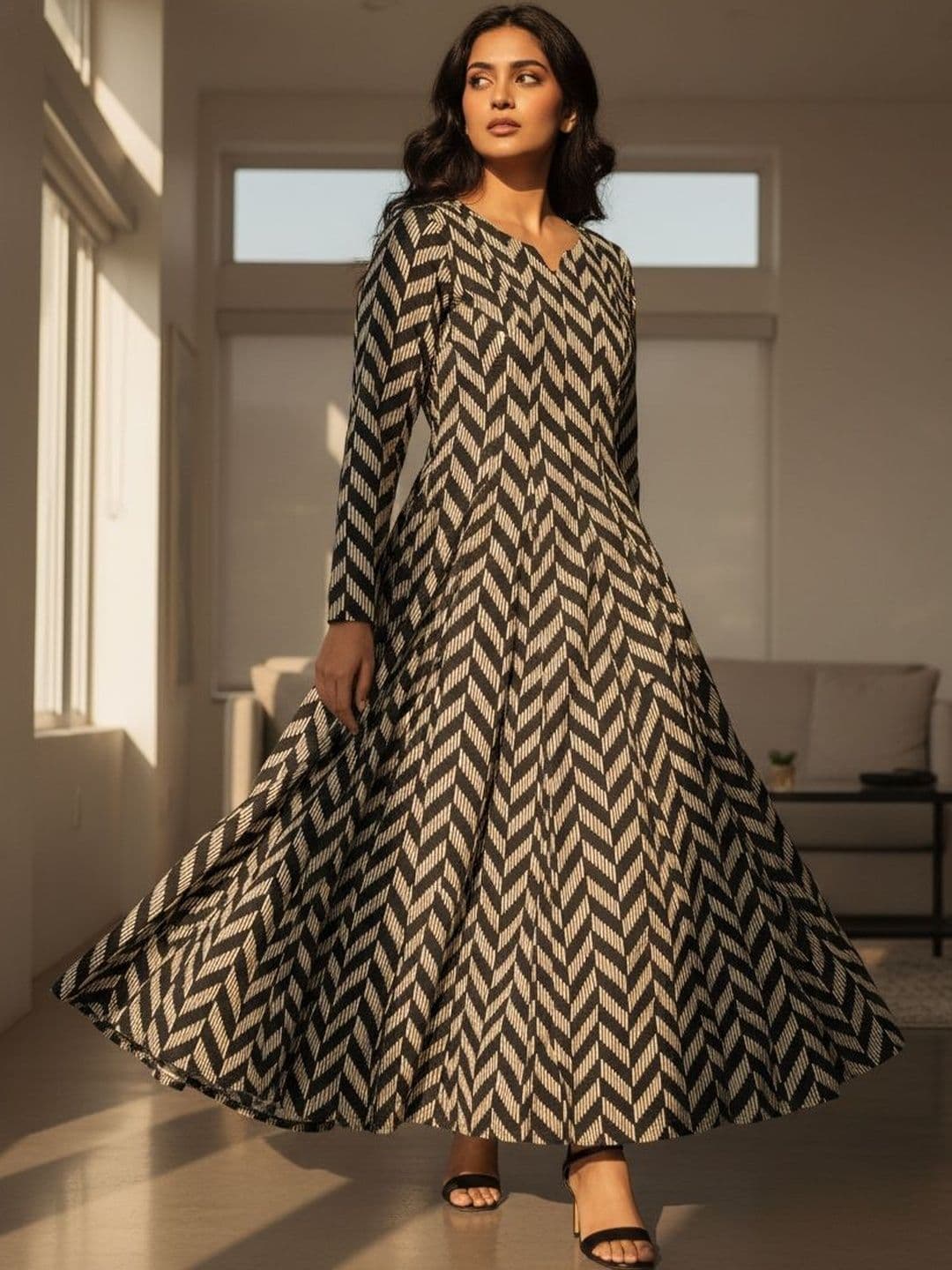 flipFabric Women Chevron Printed Anarkali Kurta thumbnail 2
