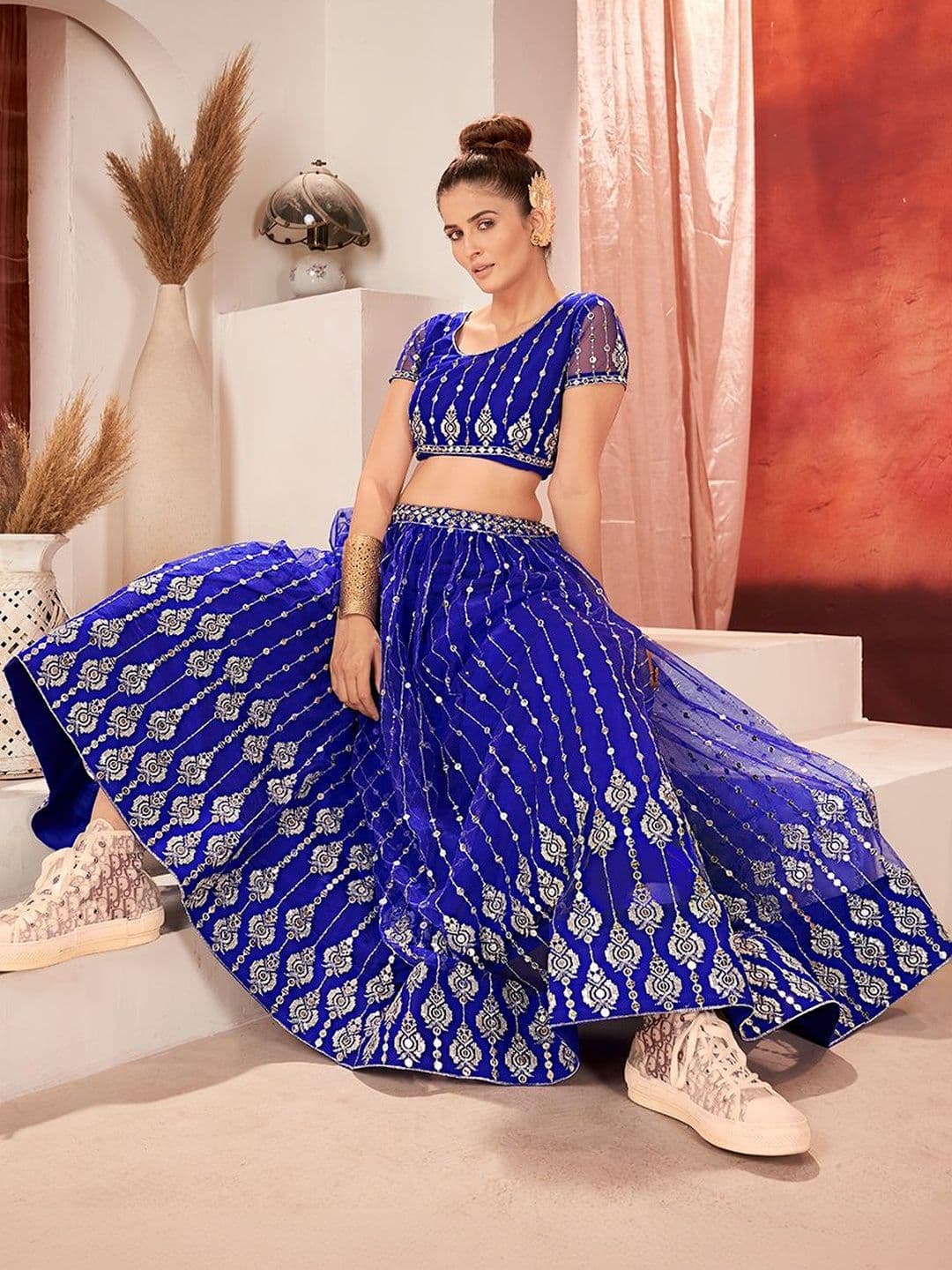 House of Pataudi Embroidered Round Neck Flared Lehenga Choli thumbnail 2