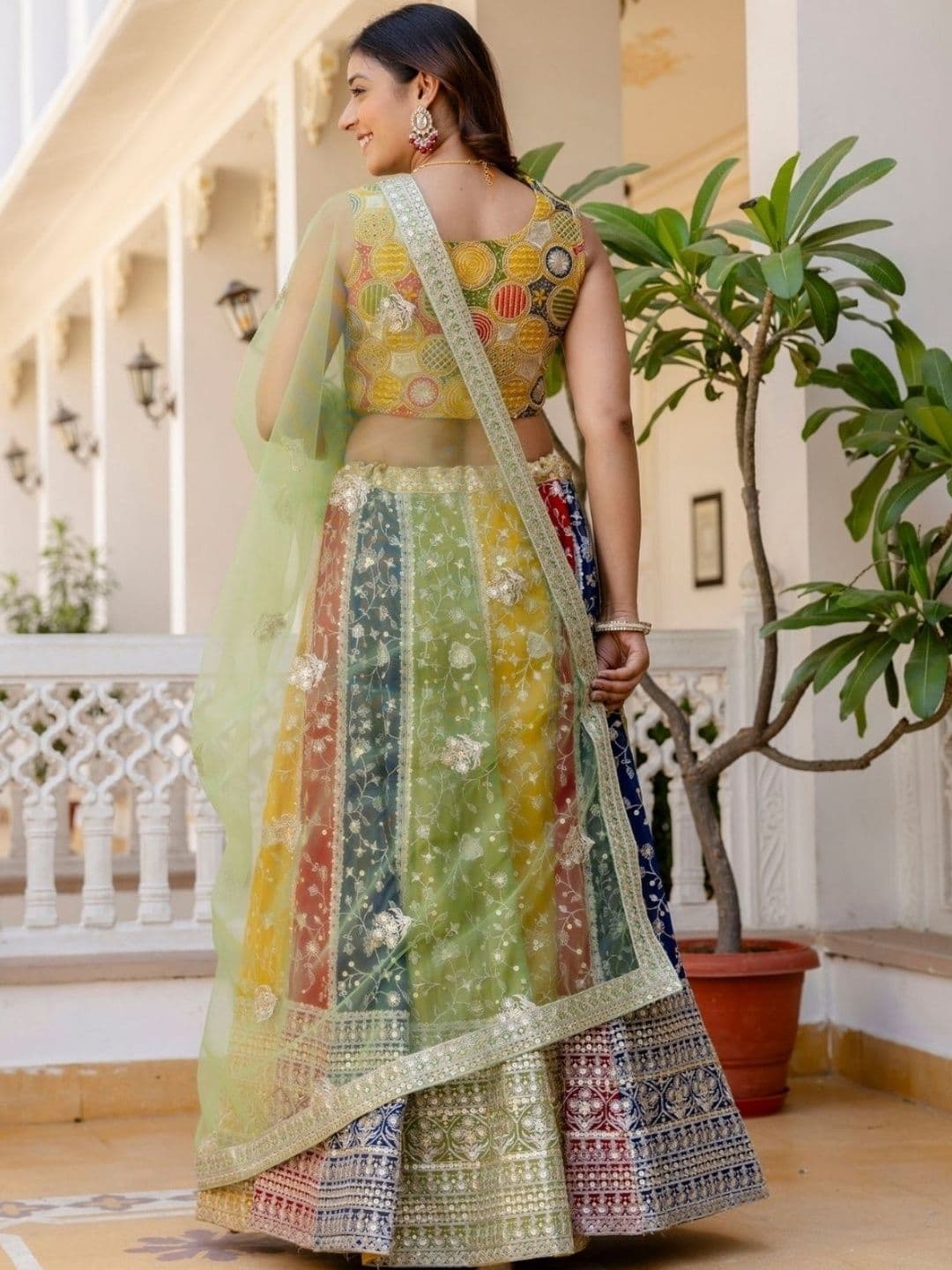 ODETTE Embroidered Semi-Stitched Lehenga & Blouse With Dupatta thumbnail 4