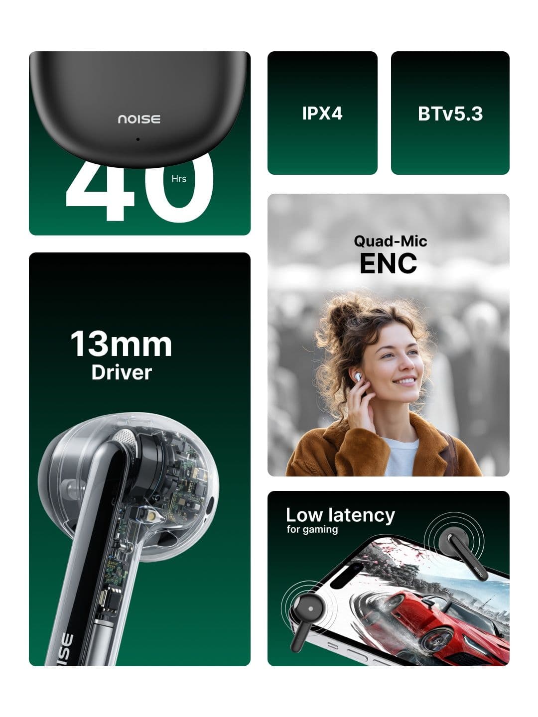 NOISE Buds Mini Truly Wireless v5.3 Bluetooth Earbuds - Jet Black thumbnail 7