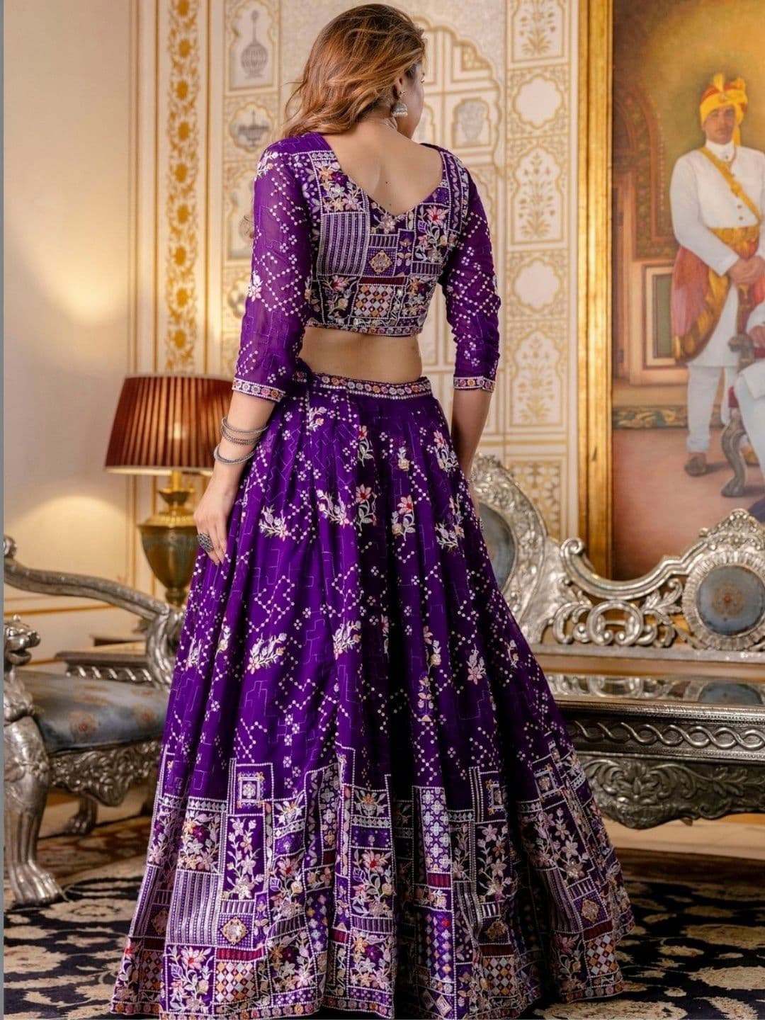 ODETTE Embroidered Thread Work Semi-Stitched Lehenga & Blouse With Dupatta thumbnail 5