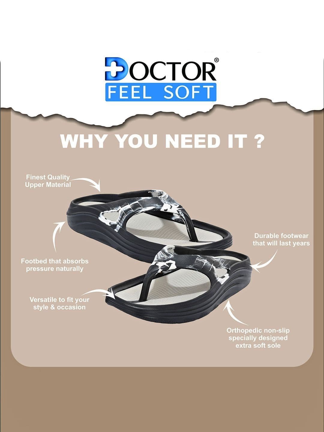 DOCTOR FEEL SOFT Men Printed Thong Flip-Flops thumbnail 5
