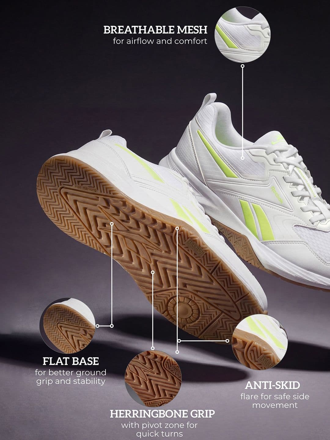 Reebok Multi Court Men Lace-Ups Badminton Sports Shoes thumbnail 4