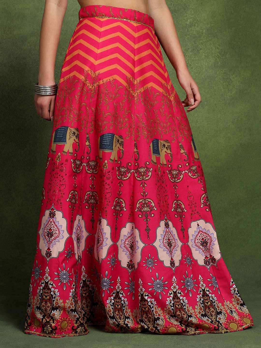 Frolic Rolic Pink Ethnic Printed Silk Blend Maxi Skirt thumbnail 5