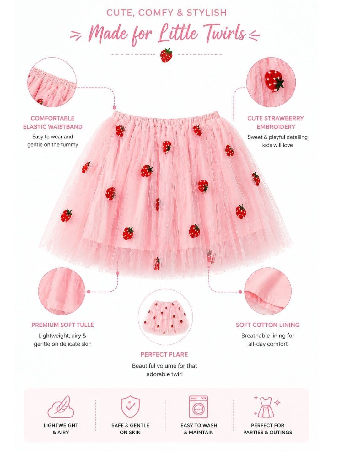 NEUDIS Girls Net Textured Frills Bows and Ruffles Above Knee Flared Skirt thumbnail 2