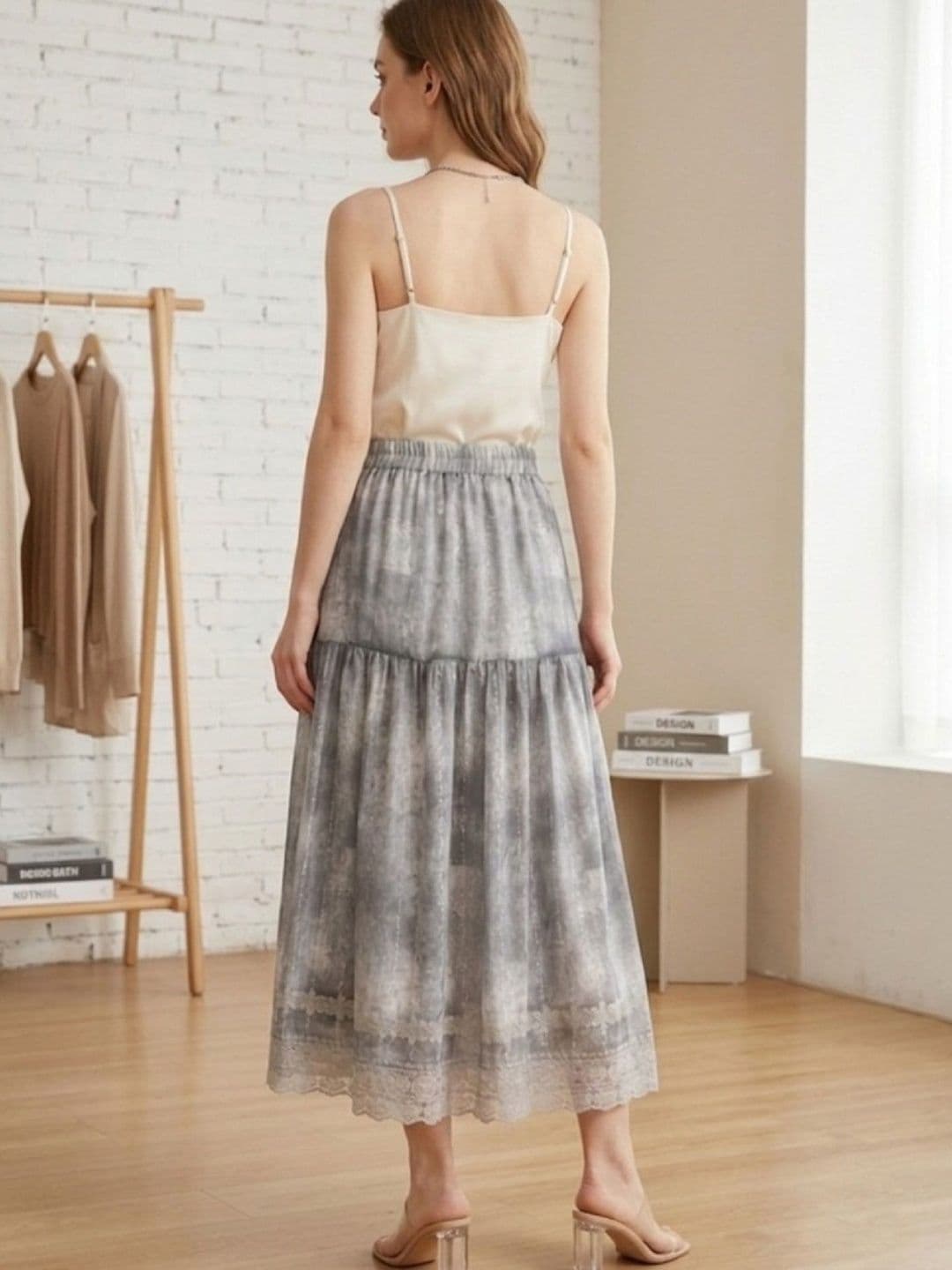 POLLOLOCO Women Cotton Abstract Tiered Midi Tiered Skirt thumbnail 4