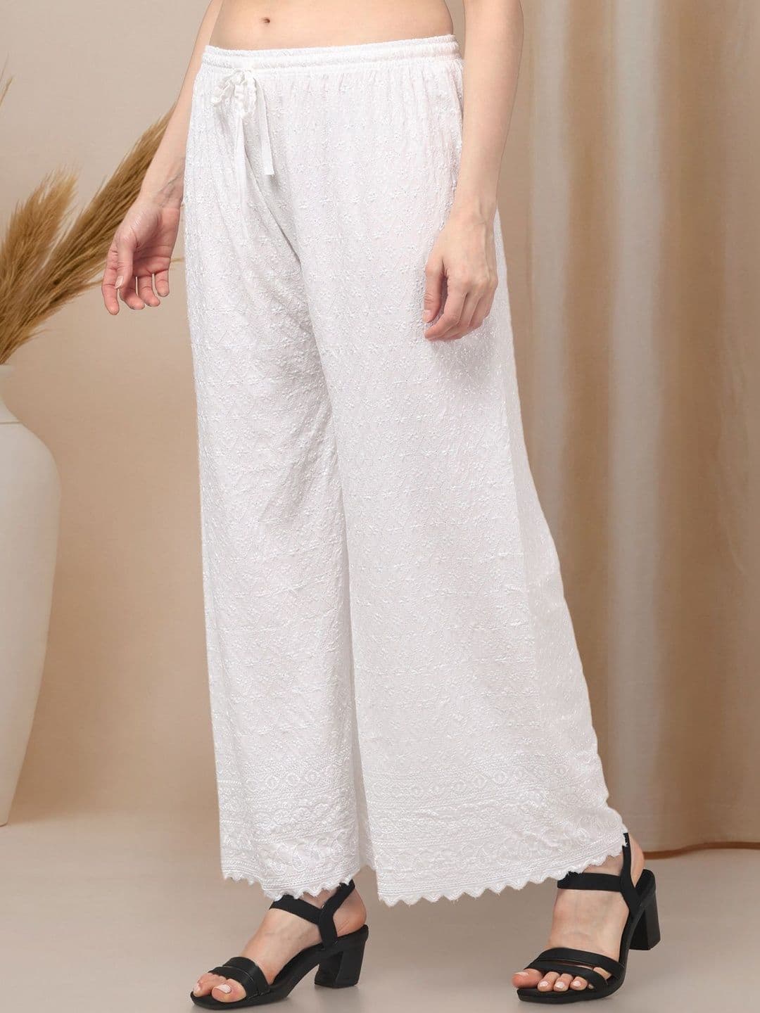 KGFONECLOTH Women Floral Embroidered Knitted Ethnic Palazzos thumbnail 4
