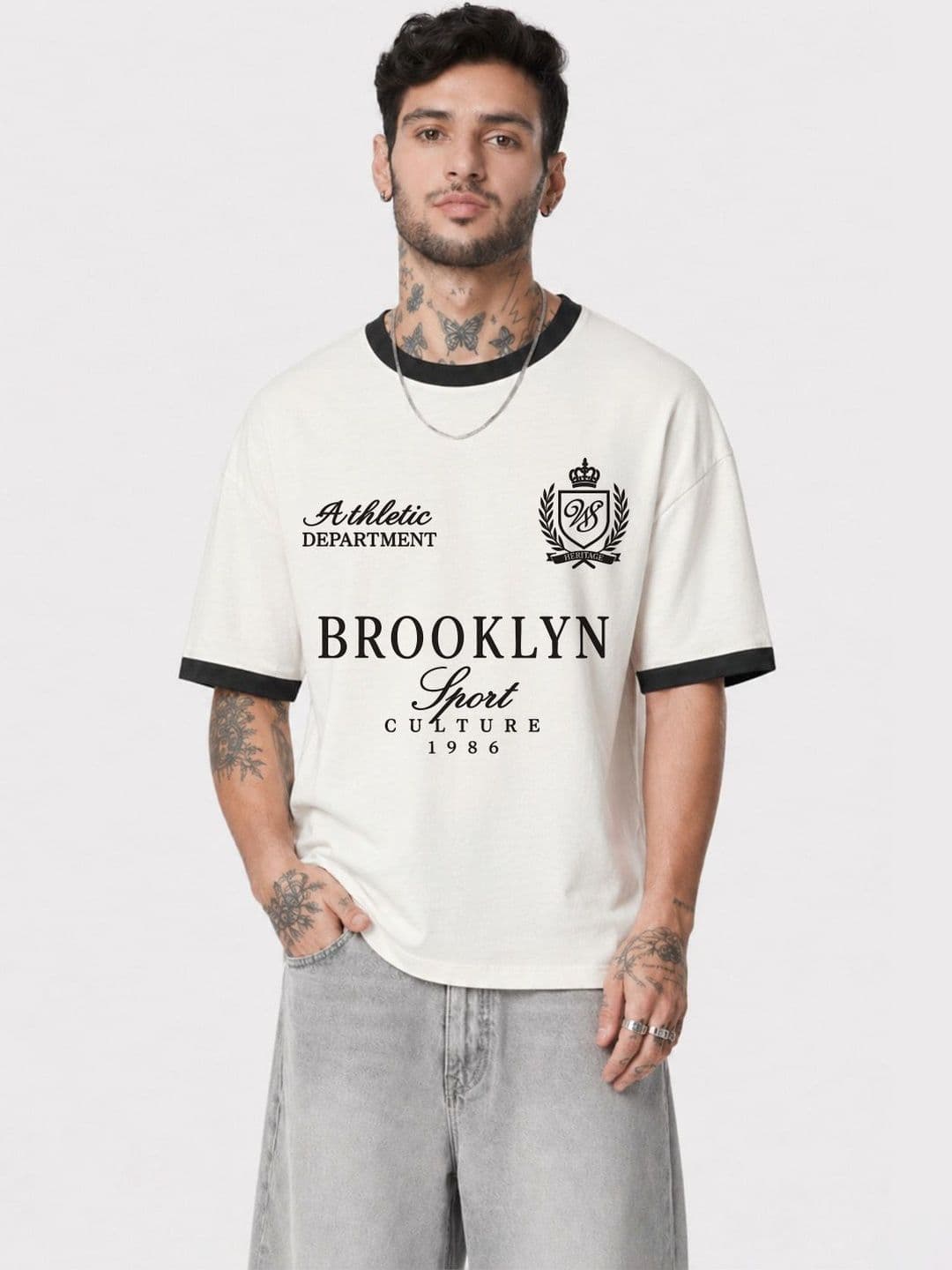 Crazymonk Sports Culture 1986 Oversized T-Shirt - Off White/Black - view 1
