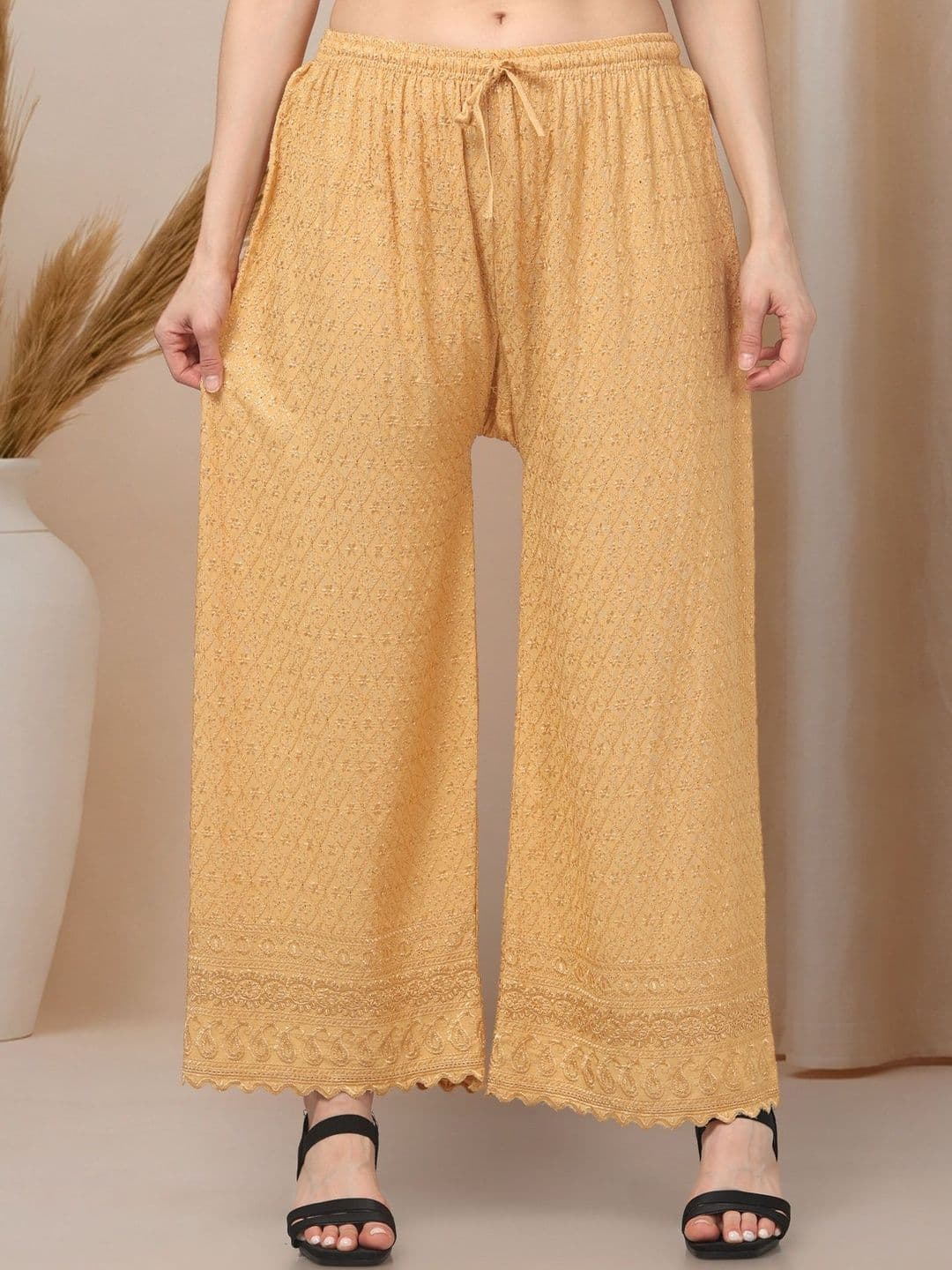 KGFONECLOTH Women Embroidered Knitted Ethnic Palazzos thumbnail 5