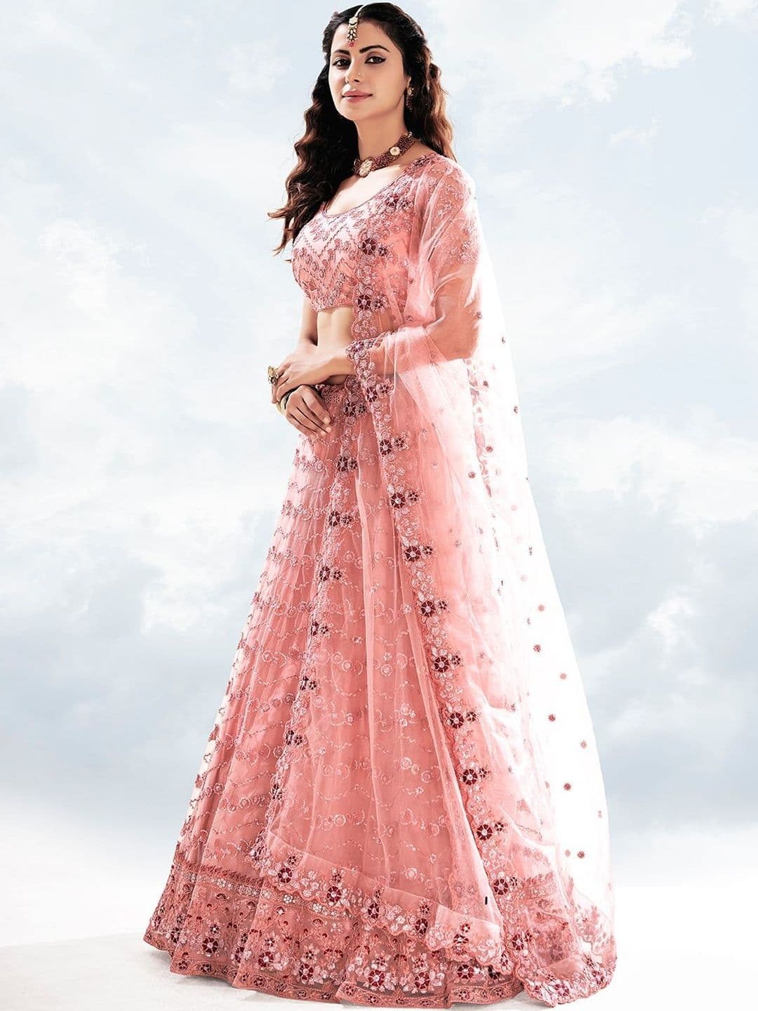 House of Pataudi Embroidered Round Neck Flared Lehenga Choli thumbnail 3