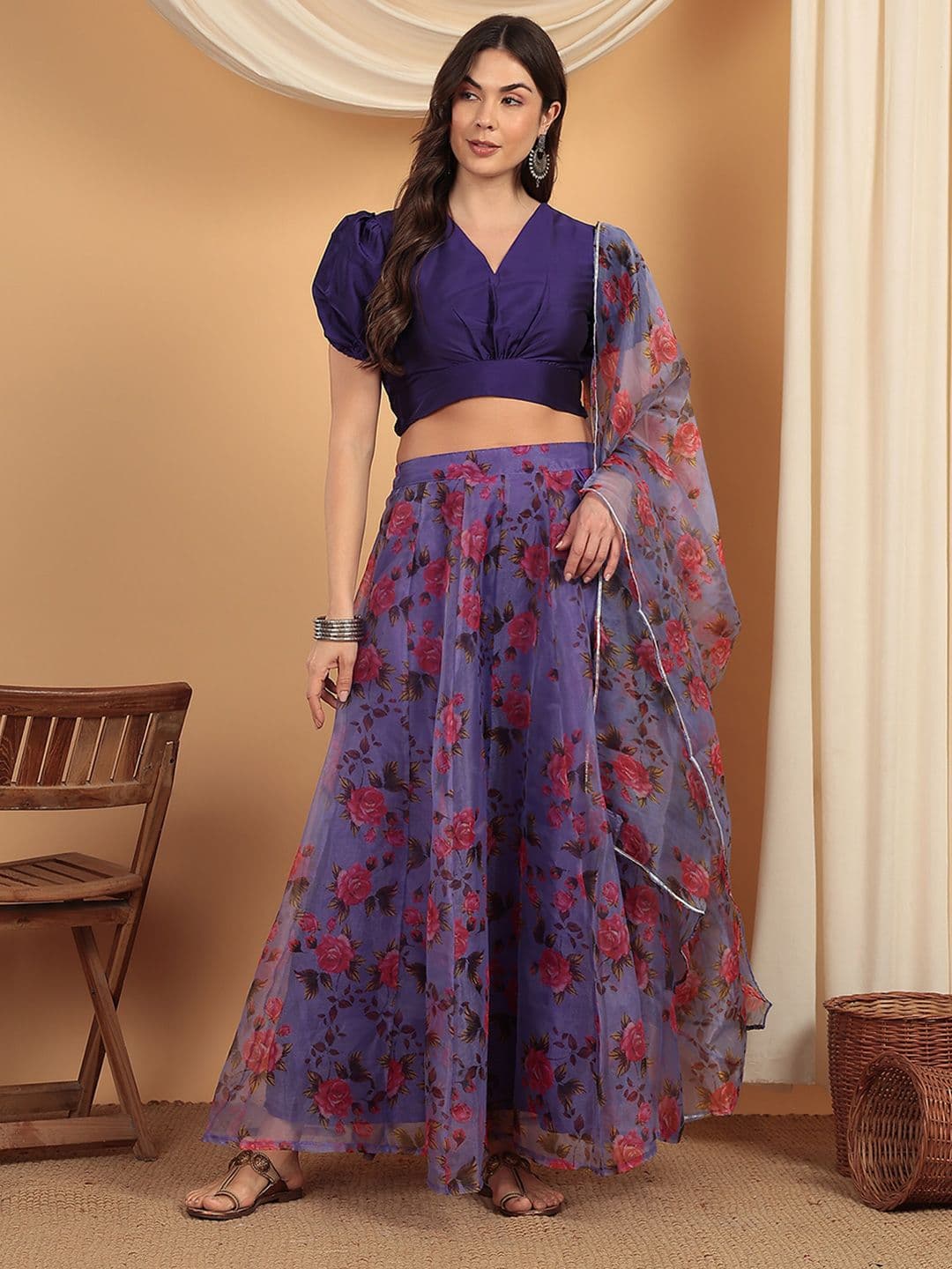 Frolic Rolic Floral Printed Lehenga & Silk Blouse Set with Dupatta - view 1