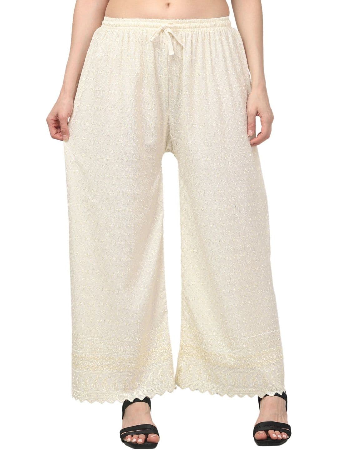 KGFONECLOTH Women Ethnic Motifs Embroidered Knitted Ethnic Palazzos - view 1