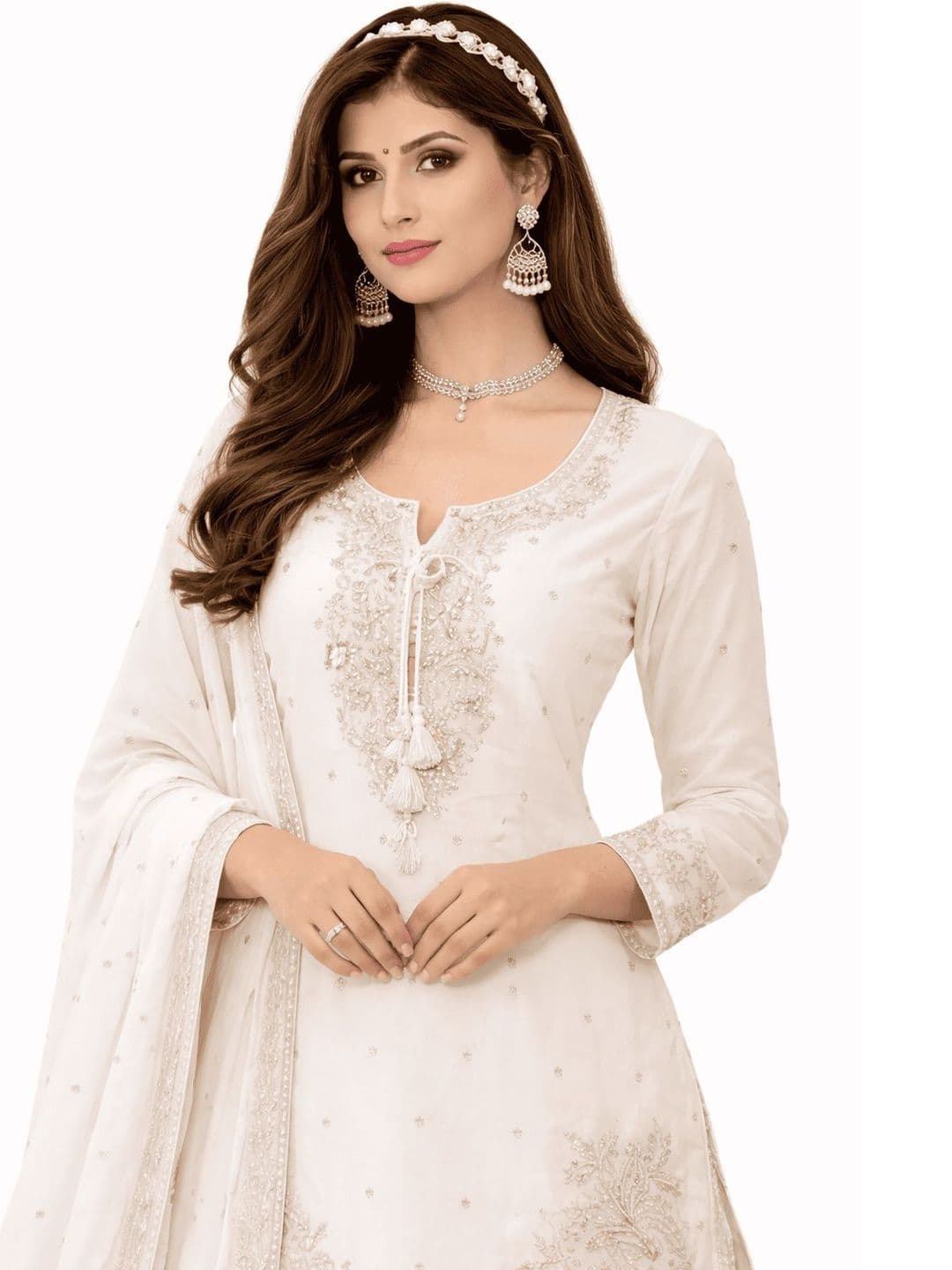 KALINI Women Ethnic Motifs Embroidered Regular Thread Work Chanderi Cotton Kurta with Sharara & With Dupatta thumbnail 2