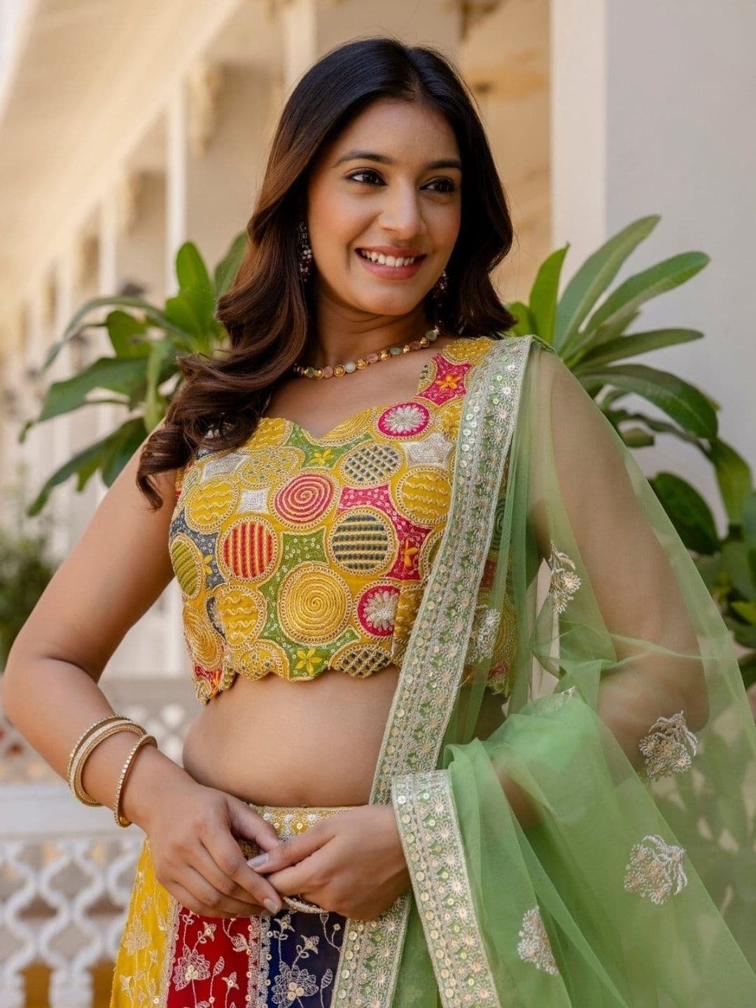 ODETTE Embroidered Semi-Stitched Lehenga & Blouse With Dupatta thumbnail 2