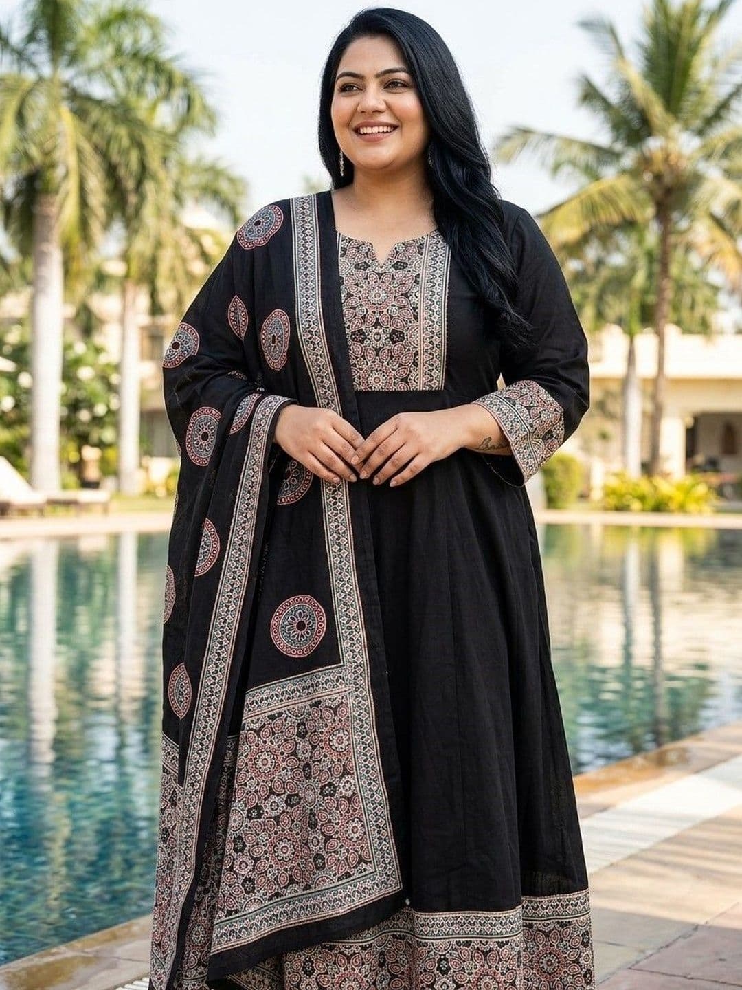 KALINI Women Ethnic Motifs Printed Empire Pure Cotton Kurta with Trousers & With Dupatta thumbnail 4