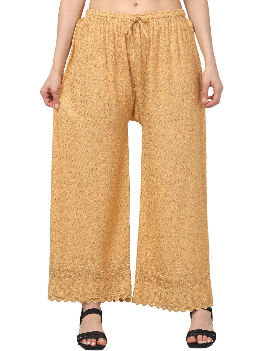 KGFONECLOTH Women Embroidered Knitted Ethnic Palazzos - view 1