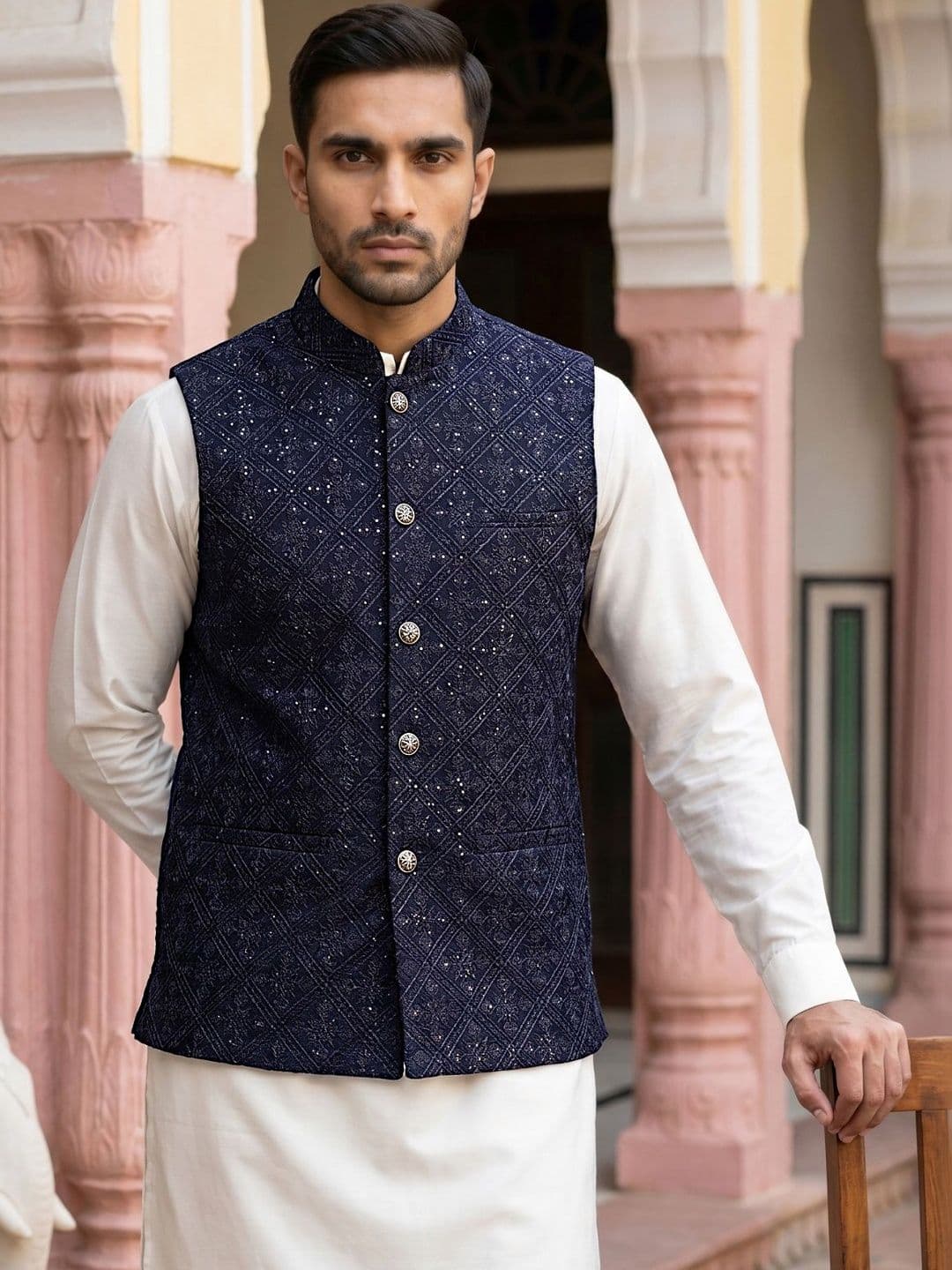 Jompers Printed Satin Nehru Jackets - view 1