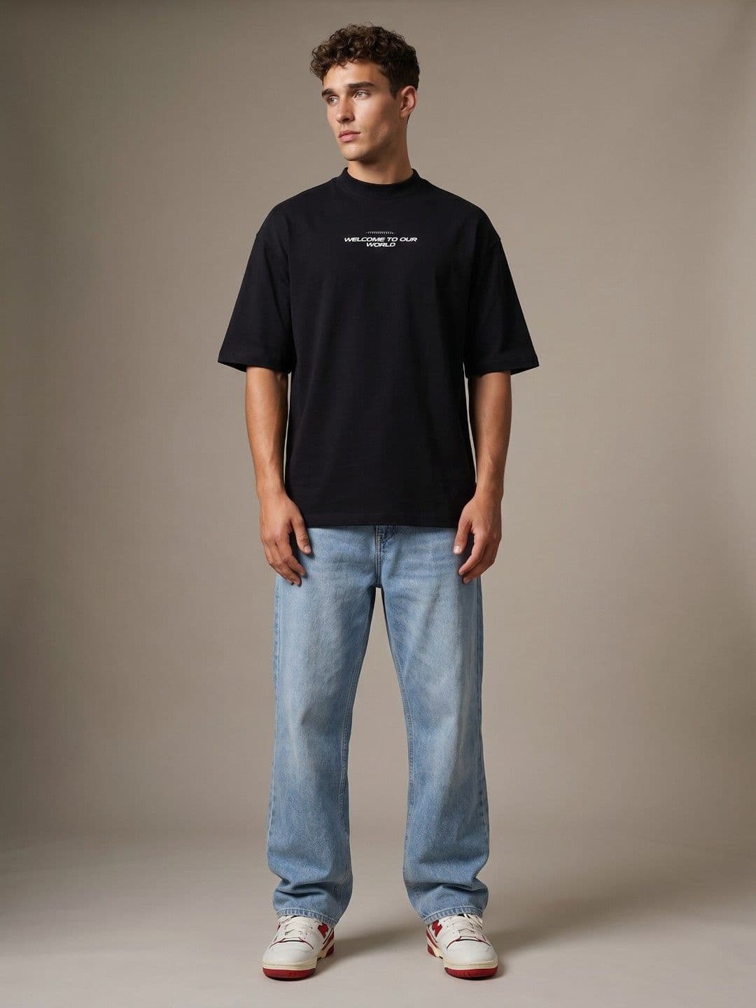 glitchez Welcome to Our World Graphic Printed Oversized Fit T-shirt thumbnail 3