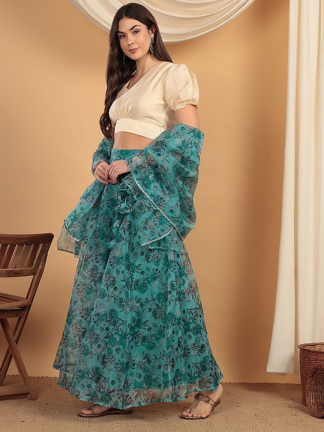 Frolic Rolic Floral Printed Lehenga & Silk Blouse Set with Dupatta thumbnail 7