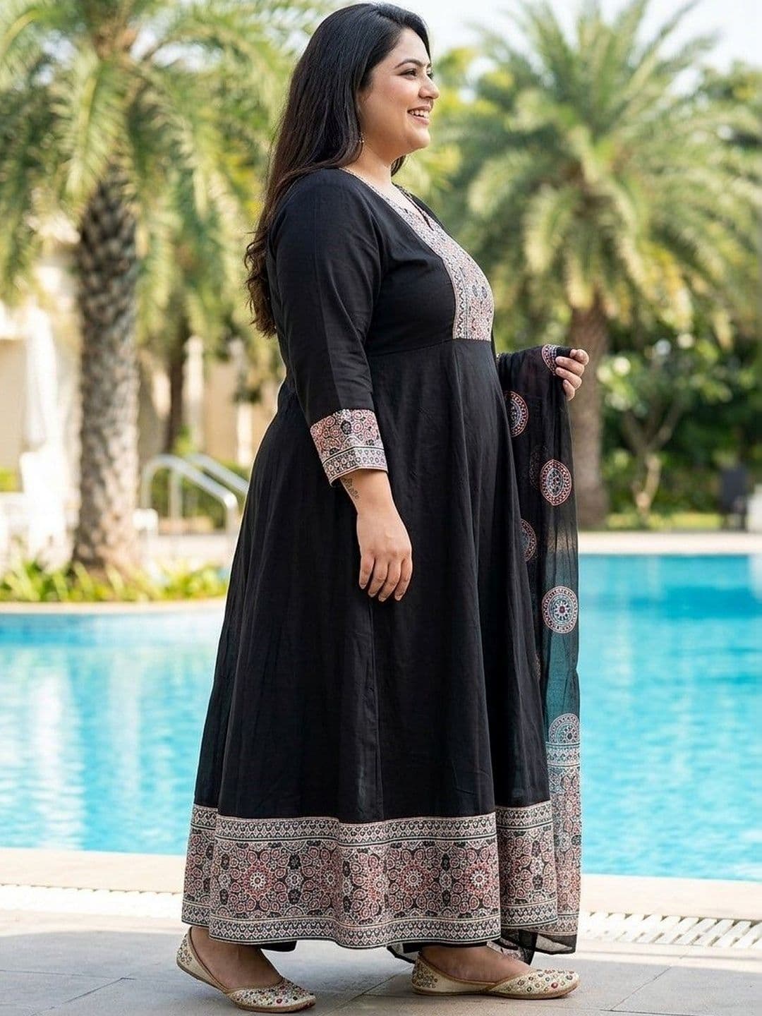 KALINI Women Ethnic Motifs Printed Empire Pure Cotton Kurta with Trousers & With Dupatta thumbnail 6