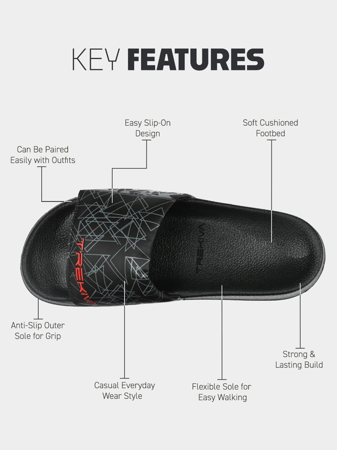 Trekiva Men Black Fabric Sliders thumbnail 4