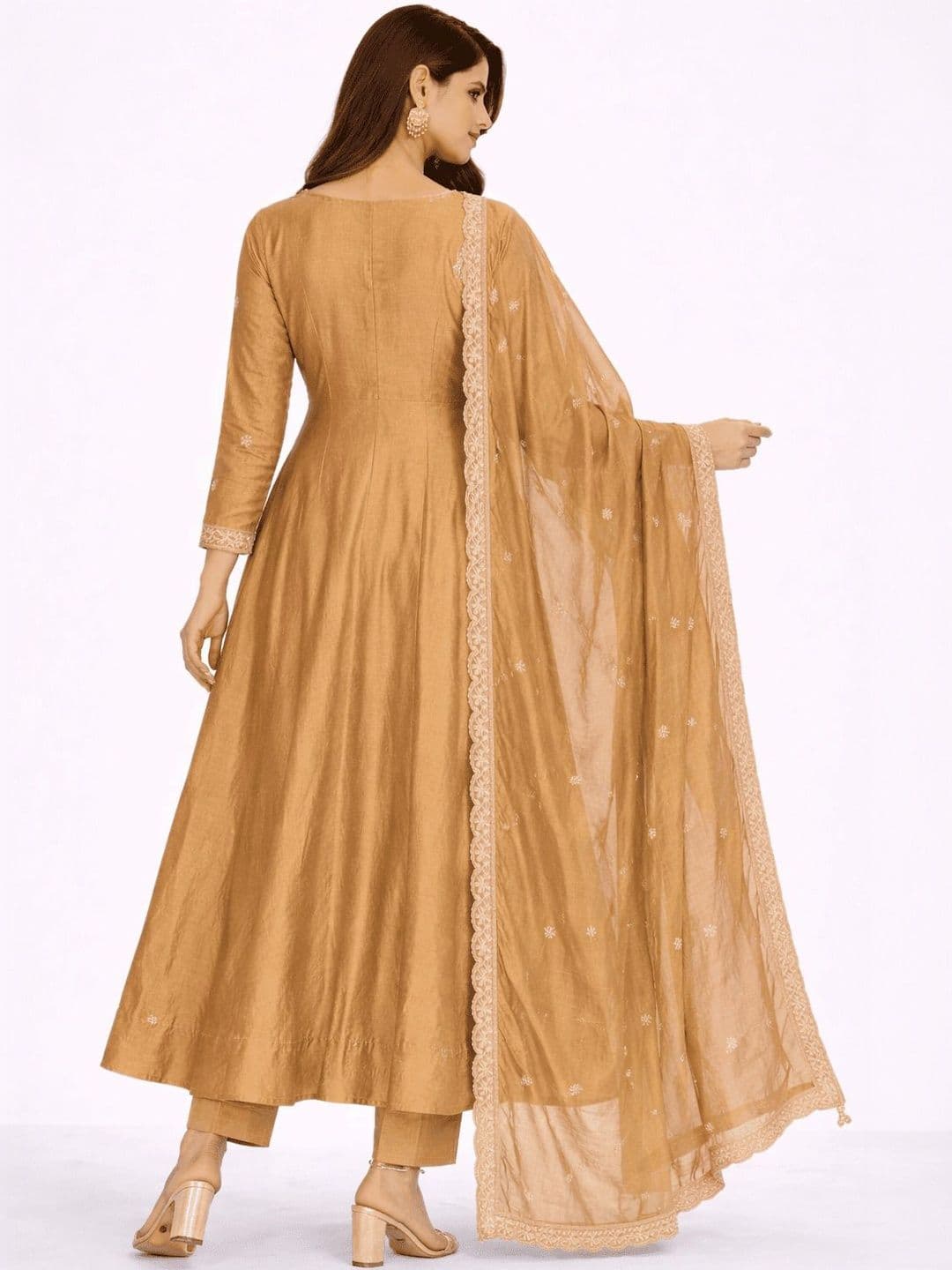 KALINI Women Ethnic Motifs Embroidered Regular Thread Work Chanderi Cotton Kurta with Trousers & With Dupatta thumbnail 3