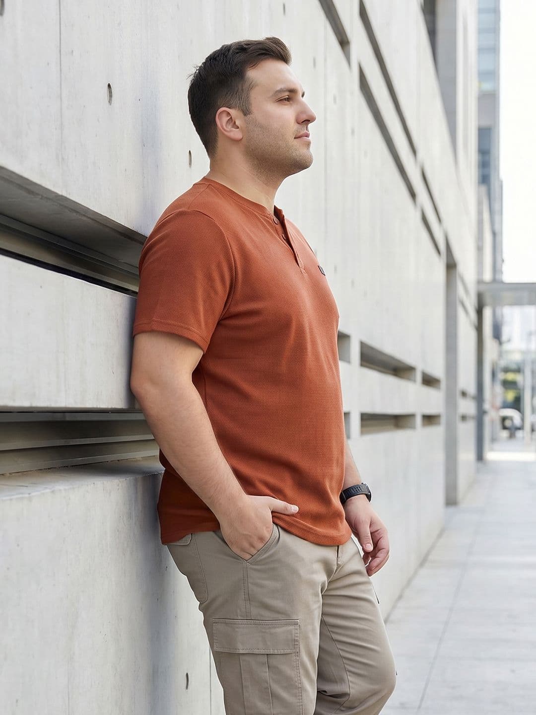 Sztori Plus Size Henley Neck Pure Cotton T-shirt - view 1