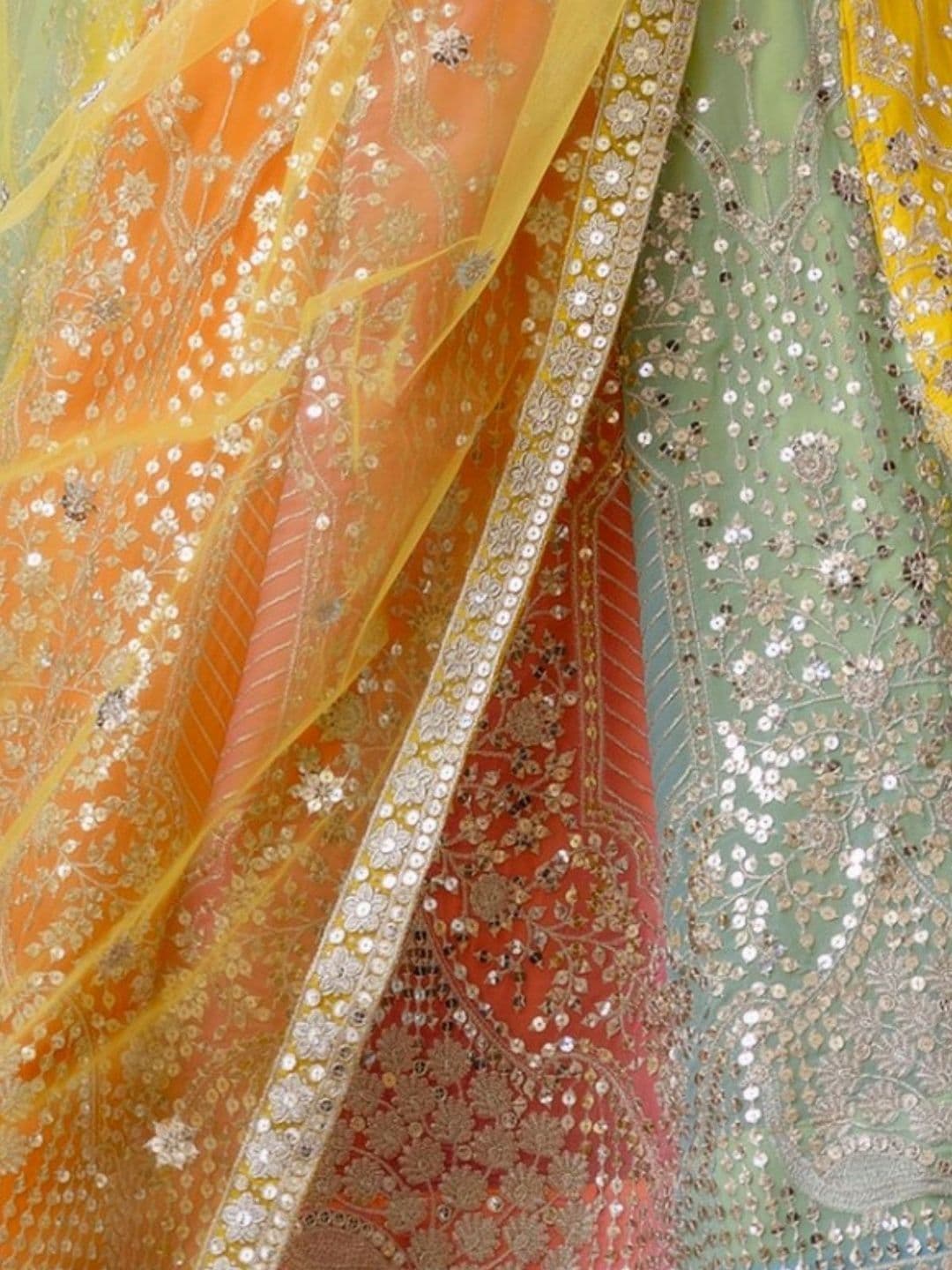 ODETTE Embroidered Sequinned Semi-Stitched Lehenga & Blouse With Dupatta thumbnail 3