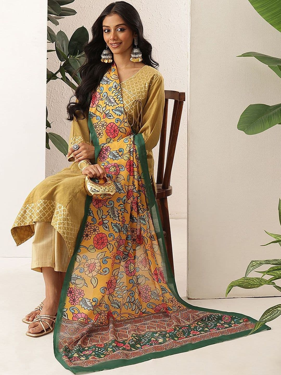 Silk Land Printed Kalamkari Dupatta thumbnail 5