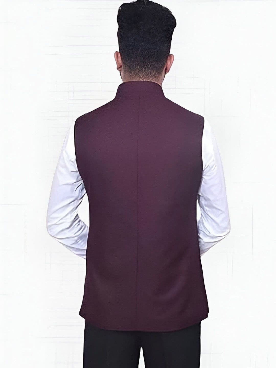 Risani  Men Maroon Solid Sleeves Polyester Nehru Jackets thumbnail 2