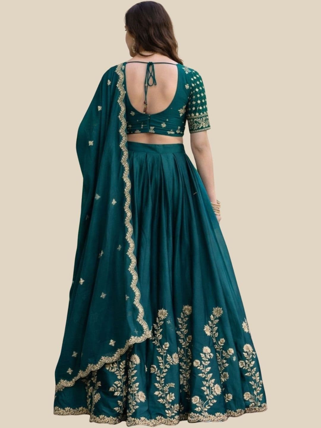 ODETTE Embroidered Semi-Stitched Lehenga & Blouse With Dupatta thumbnail 2