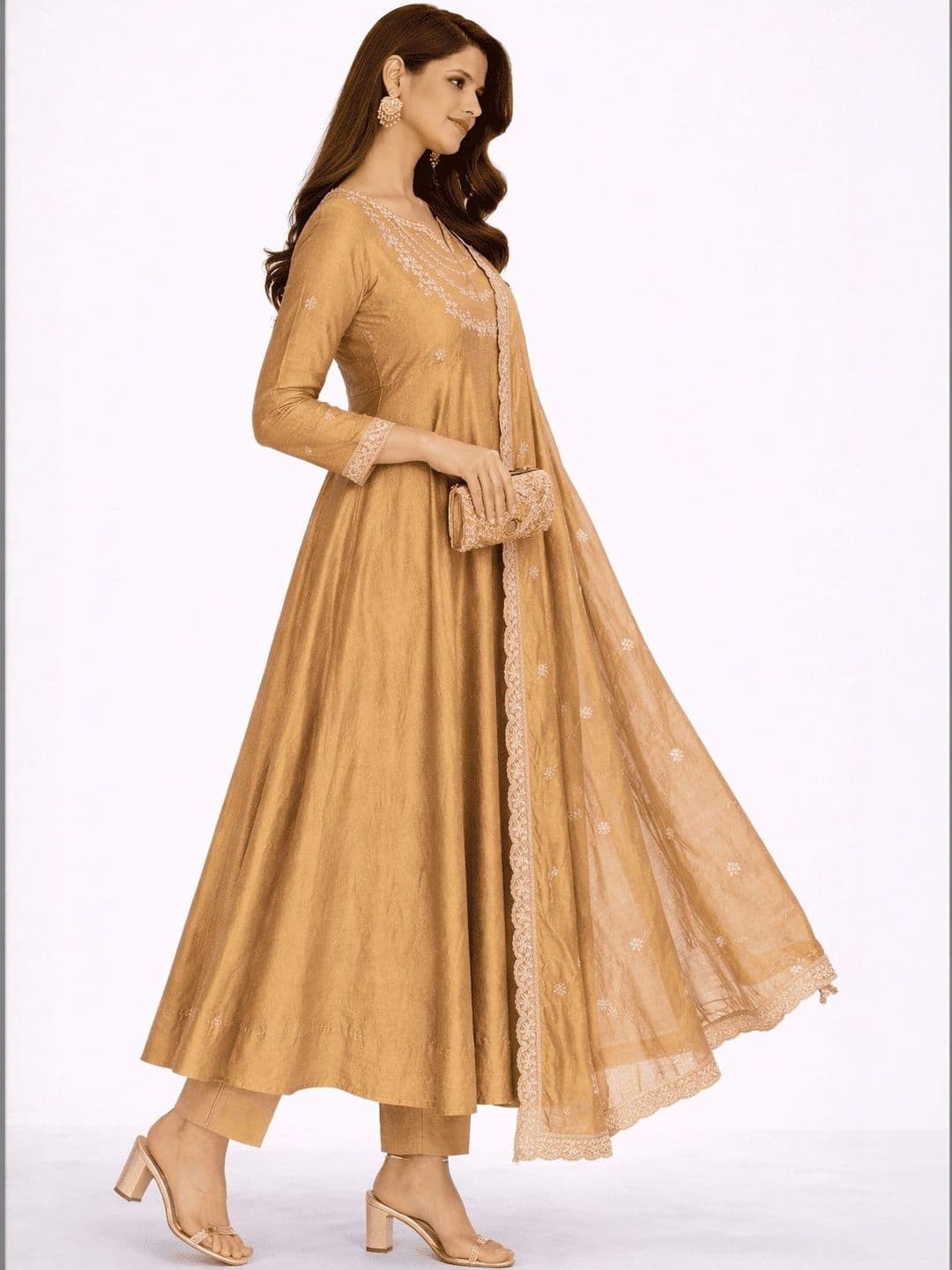 KALINI Women Ethnic Motifs Embroidered Regular Thread Work Chanderi Cotton Kurta with Trousers & With Dupatta thumbnail 4