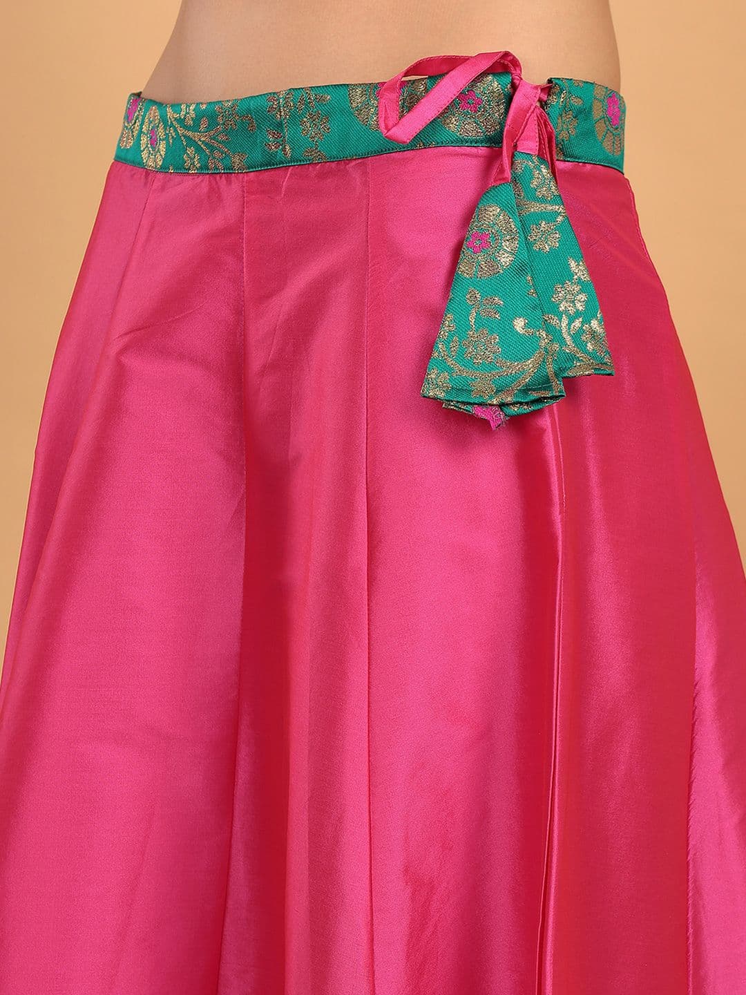 Frolic Rolic Pink & Green Floral Jacquard border Silk Maxi Skirt thumbnail 4