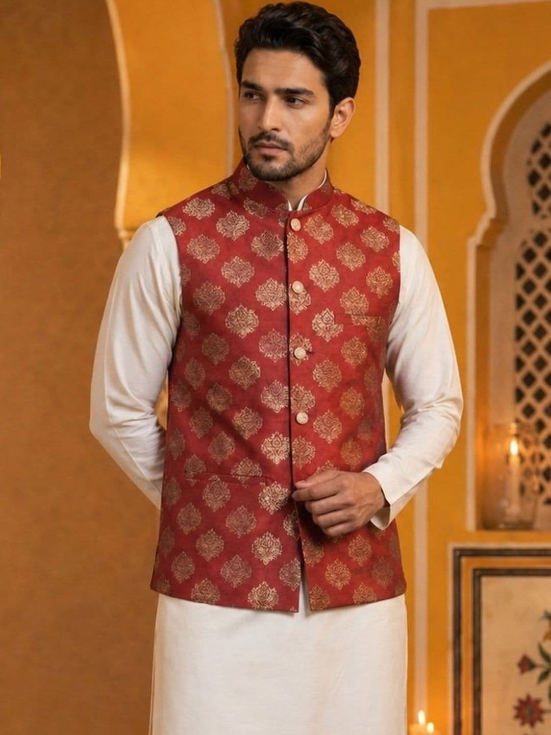 Jompers Printed Satin Nehru Jackets thumbnail 6