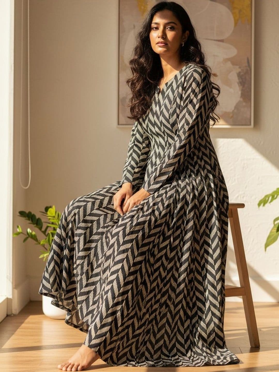 flipFabric Women Chevron Printed Anarkali Kurta thumbnail 6