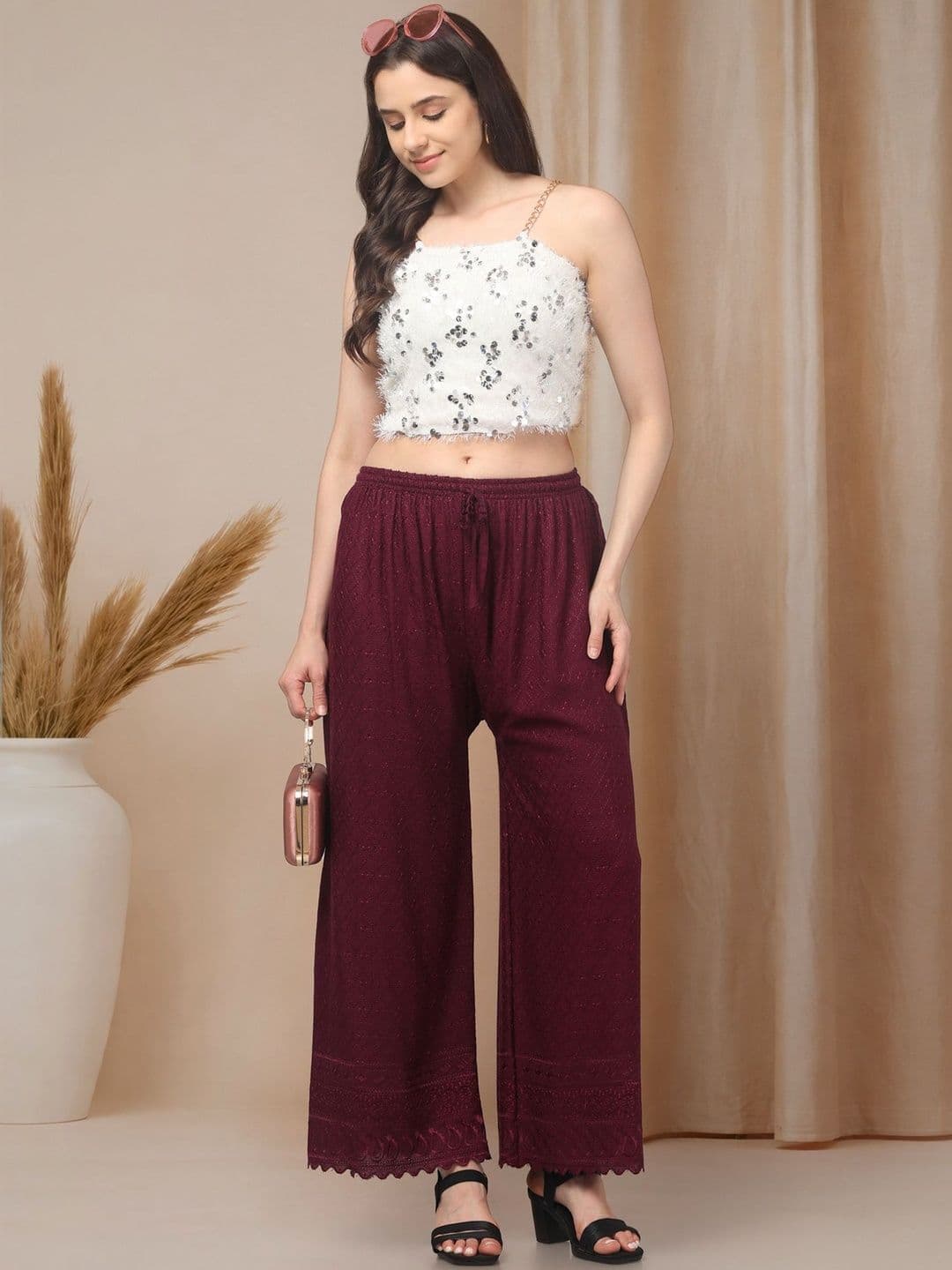 KGFONECLOTH Women Embellished Knitted Ethnic Palazzos thumbnail 5
