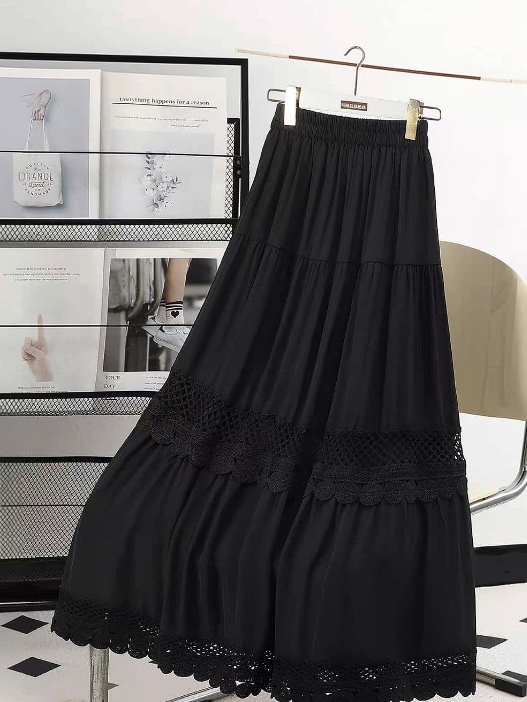 POLLOLOCO Women Cotton Self Design Tiered Midi Tiered Skirt thumbnail 4