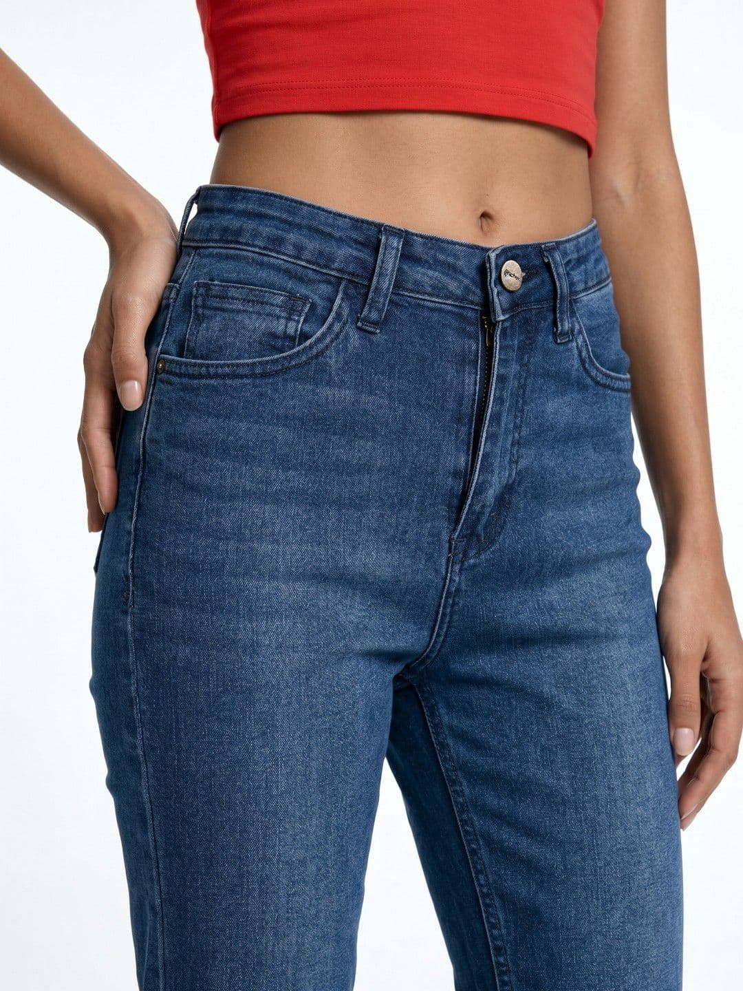 glitchez Women Bootcut Fit Mid-Rise Light Fade Pure Cotton Jeans thumbnail 3