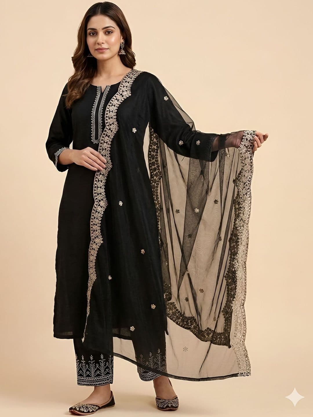 MUFFLY Ethnic Motifs Embroidered Dupatta with Zari - view 1