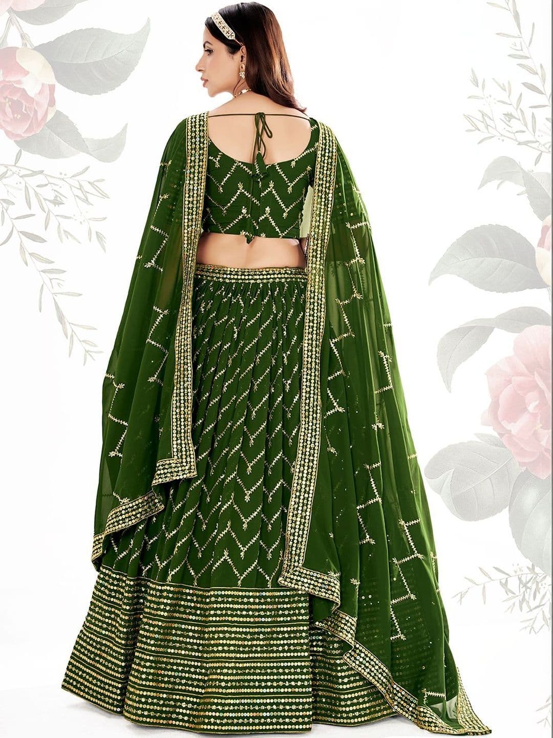House of Pataudi Embellished V-Neck Flared Lehenga Choli thumbnail 2