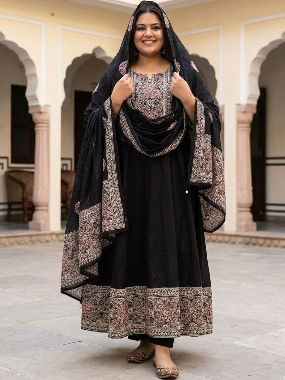 KALINI Women Ethnic Motifs Printed Empire Pure Cotton Kurta with Trousers & With Dupatta - view 1