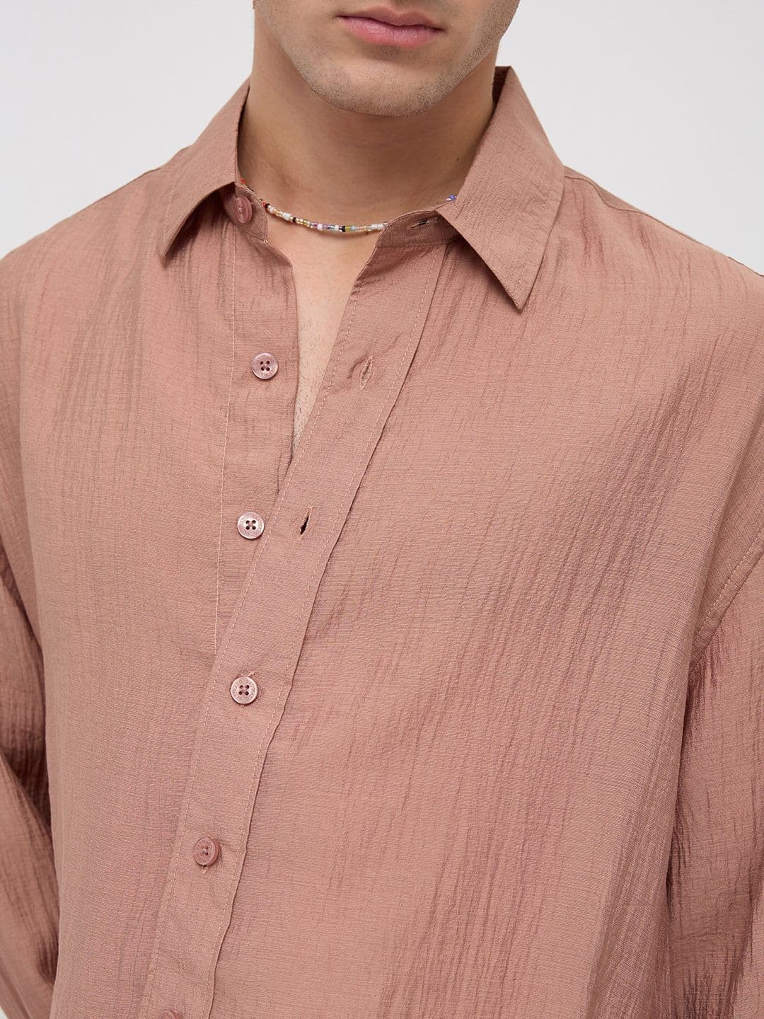 VASTRADO Burnt Clay Sheen Crinkled Boxy Fit Crop Shirt thumbnail 6