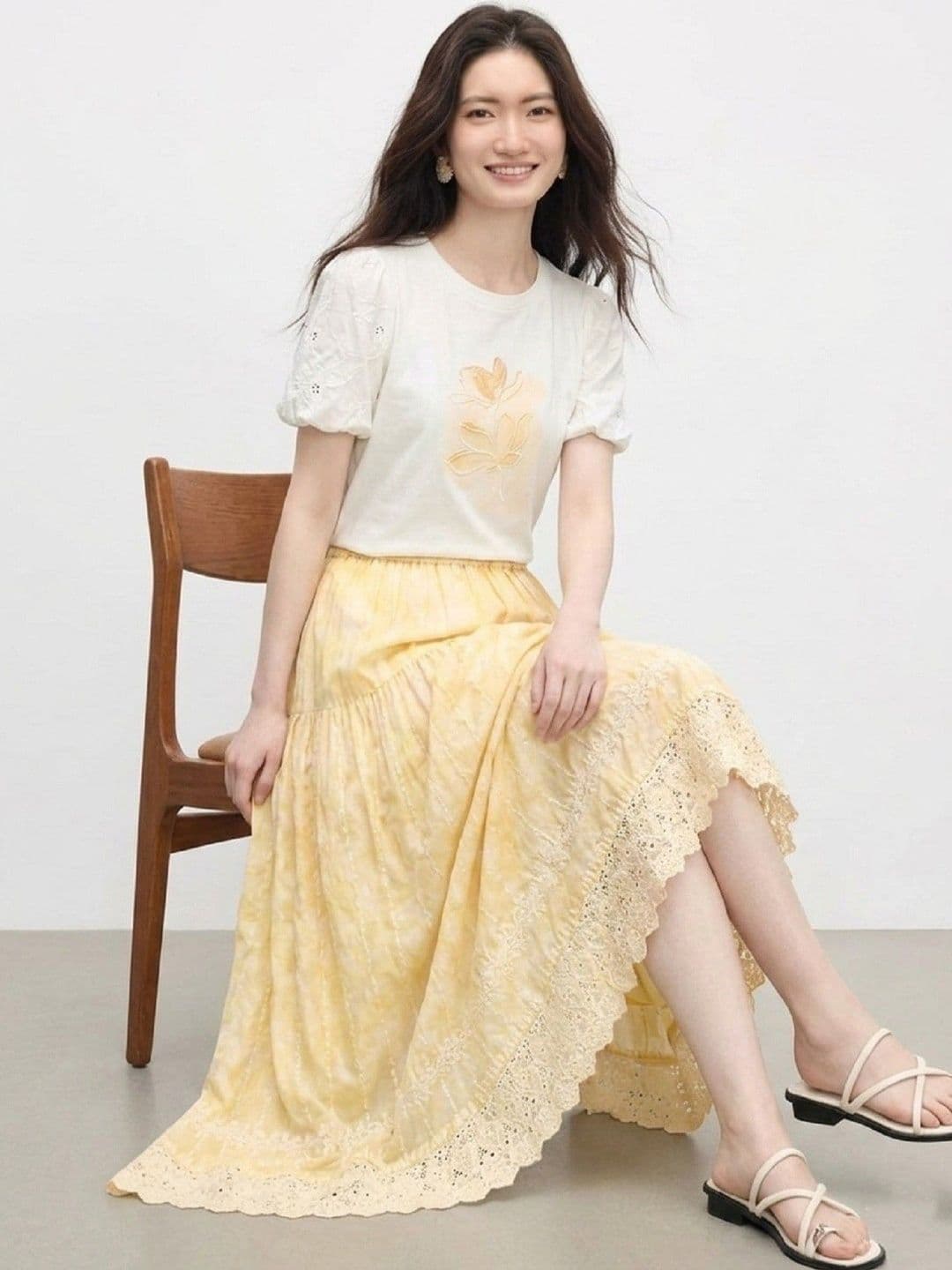 POLLOLOCO Women Cotton Cotton Cambric Self Design Tiered Midi Tiered Skirt thumbnail 2