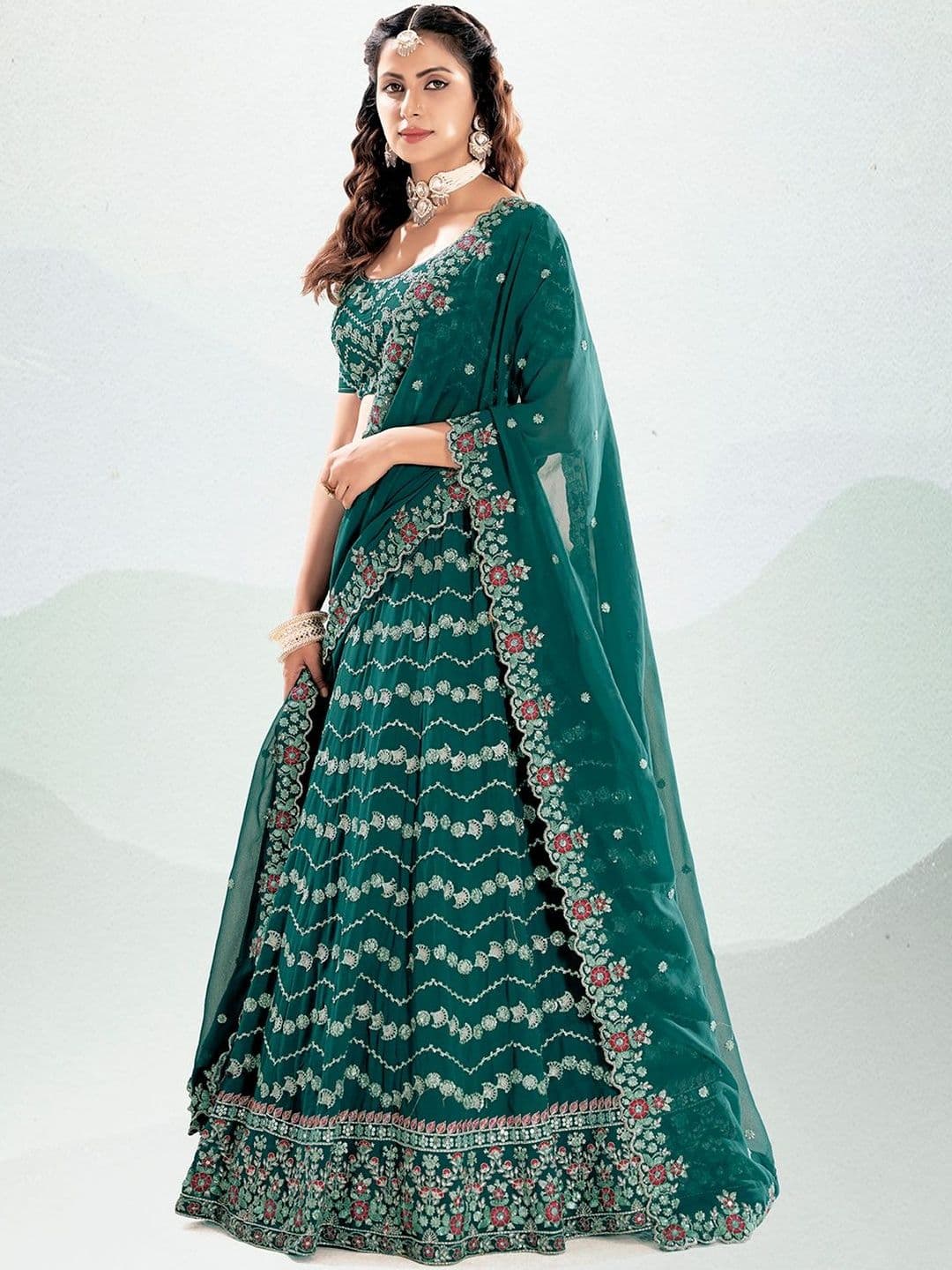 House of Pataudi Embellished Flared Lehenga Choli thumbnail 4