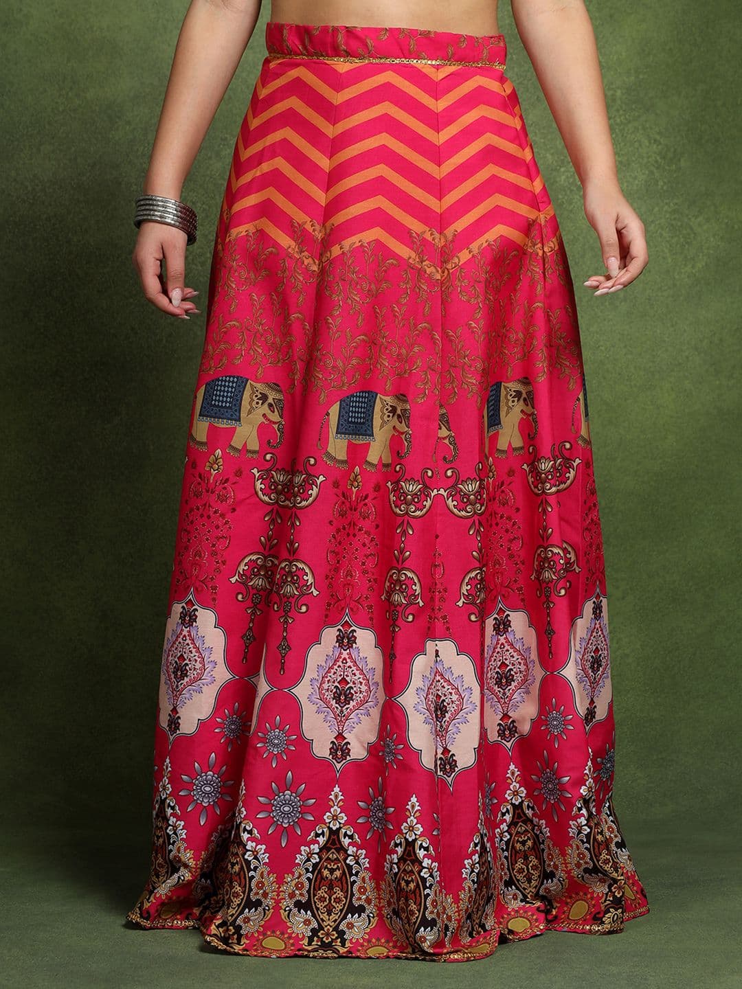 Frolic Rolic Pink Ethnic Printed Silk Blend Maxi Skirt - view 1